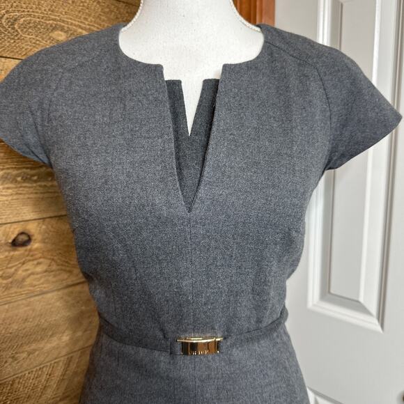 Ted Baker Wool Midi Sheath Dress Gray V-Neck Short Sleeve Size 0 - Picture 5 of 8